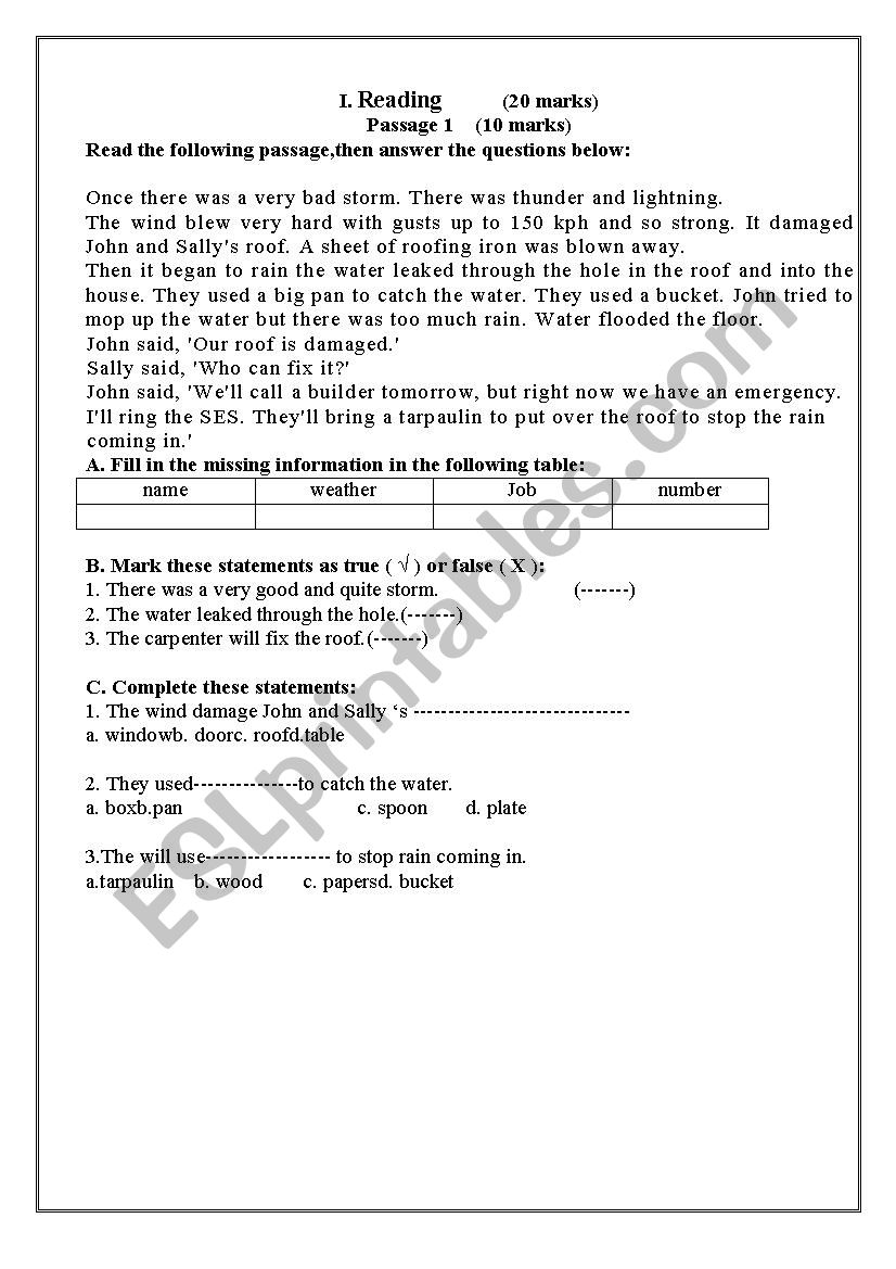 exam for grade eight worksheet