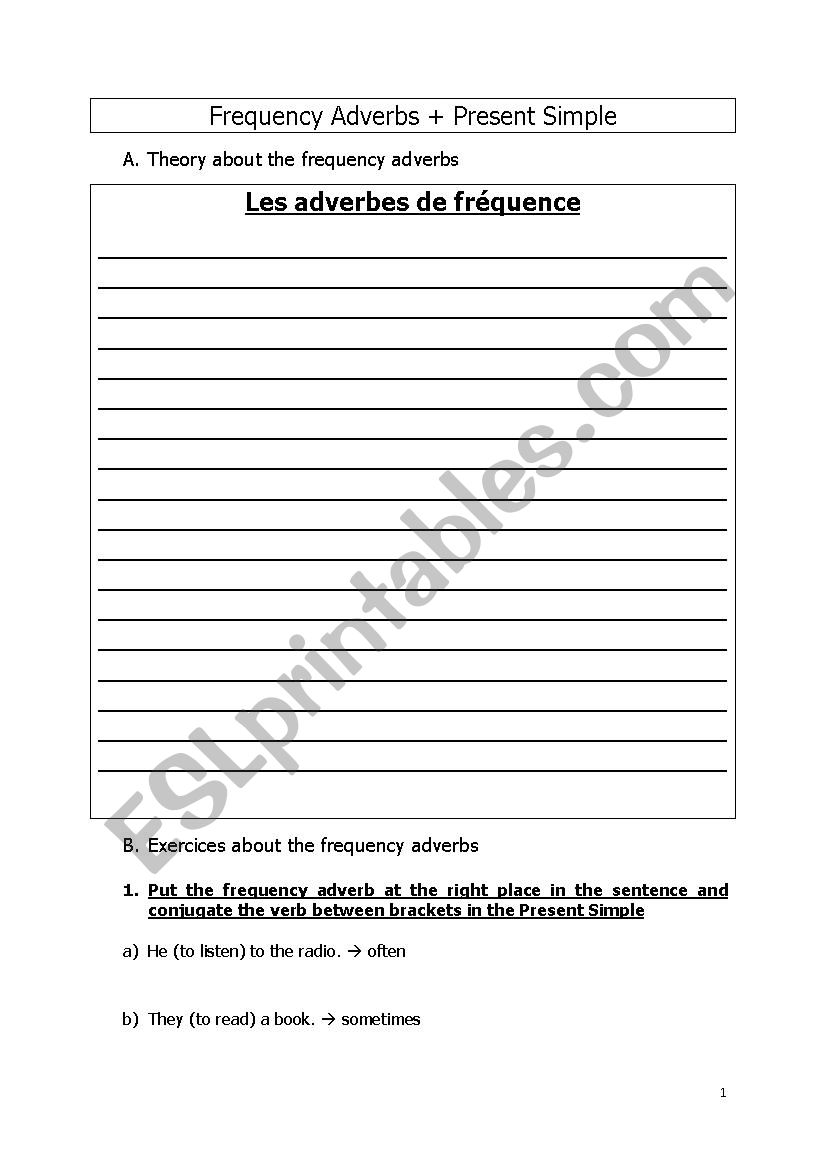 Frequency adverbs worksheet