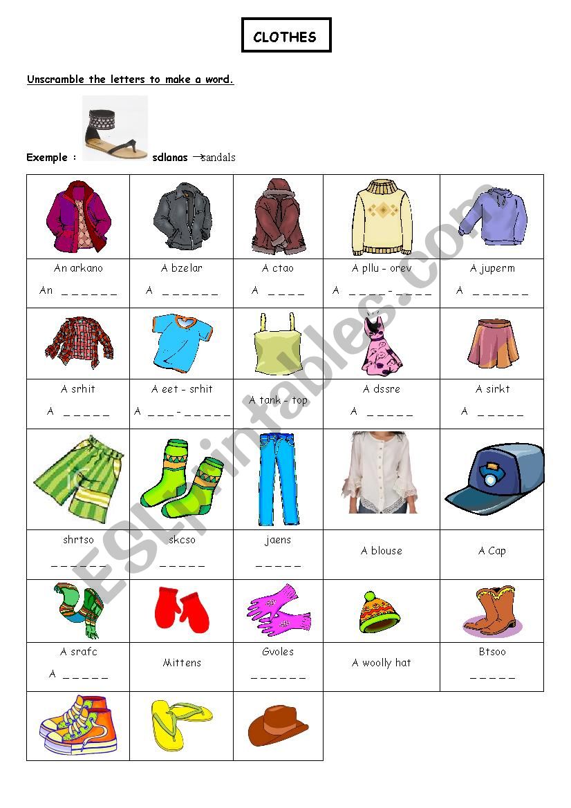 Clothes vocabulary worksheet