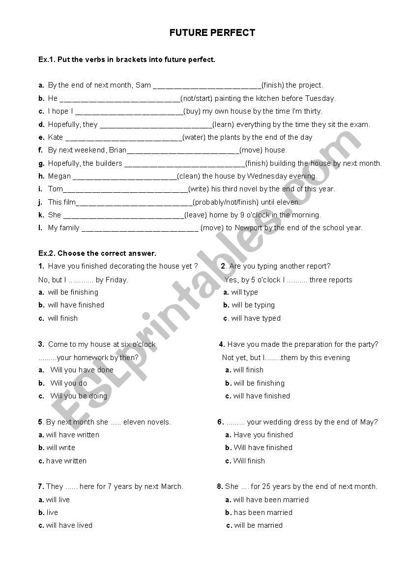 Future Perfect worksheet