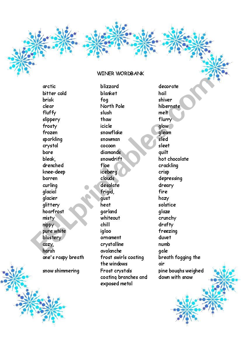 winter wordbank worksheet