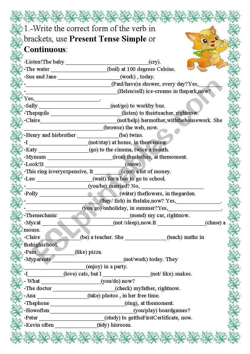 Present simple or continuous? worksheet