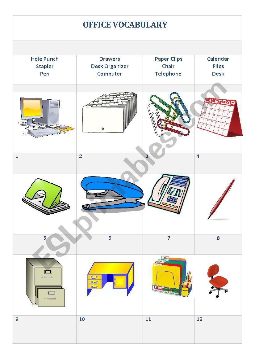 office vocabulary  worksheet