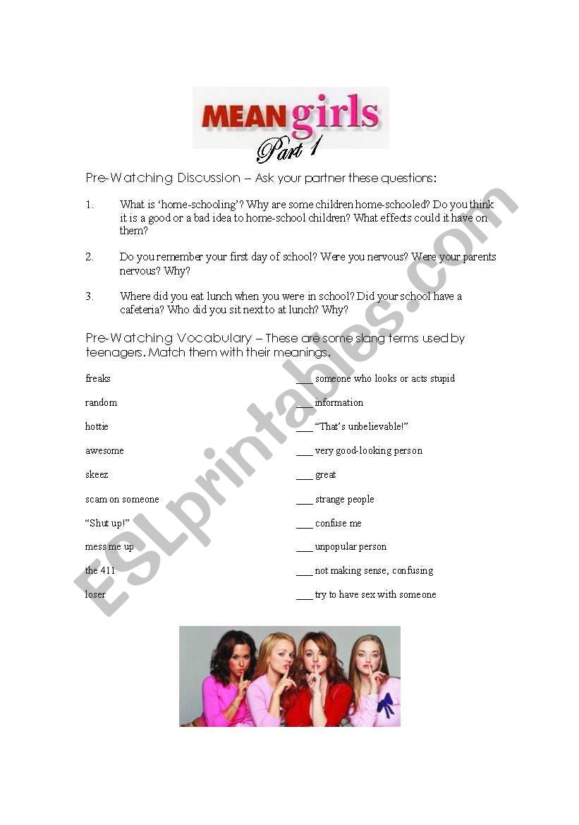 Mean Girls Part 1 worksheet