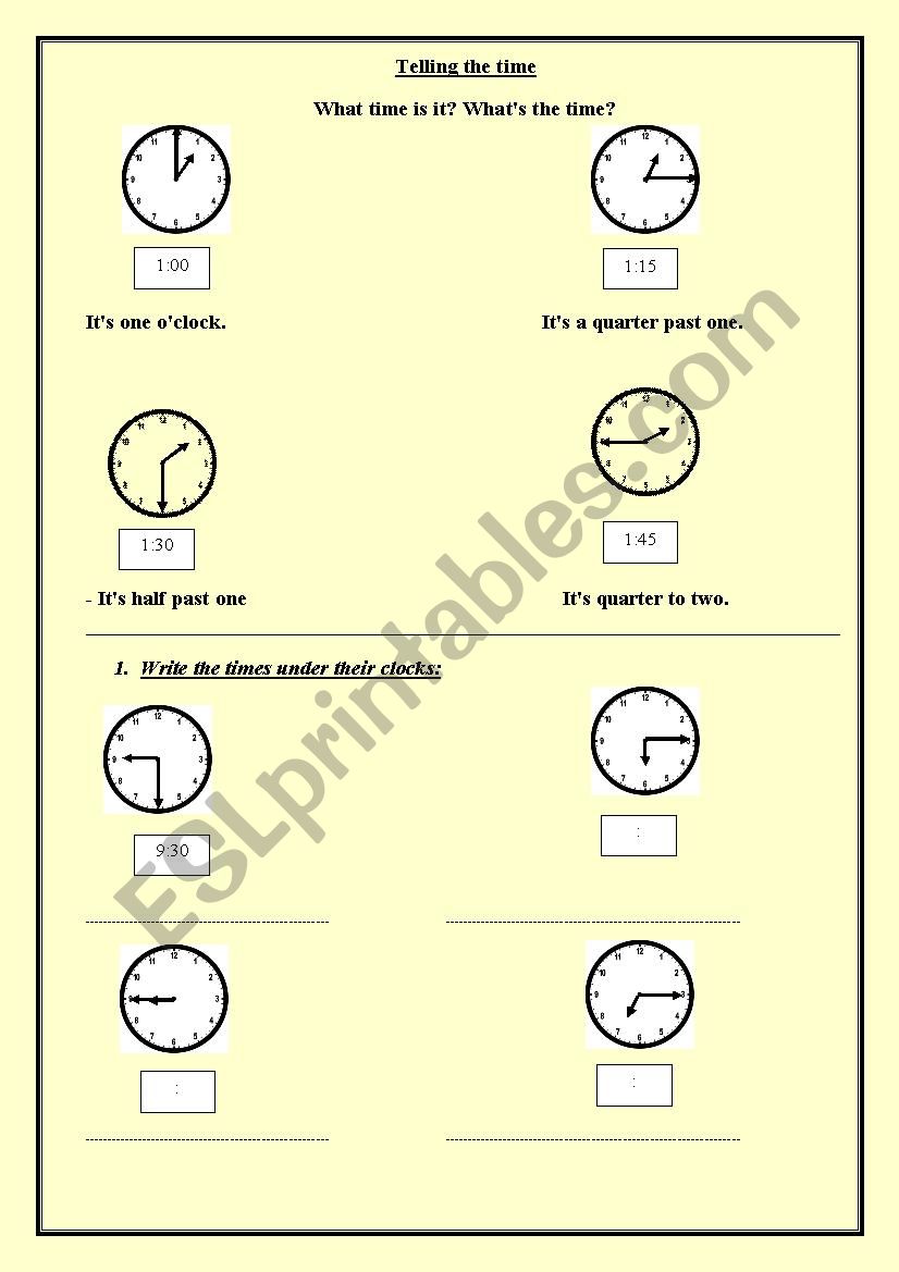 Telling the Time worksheet