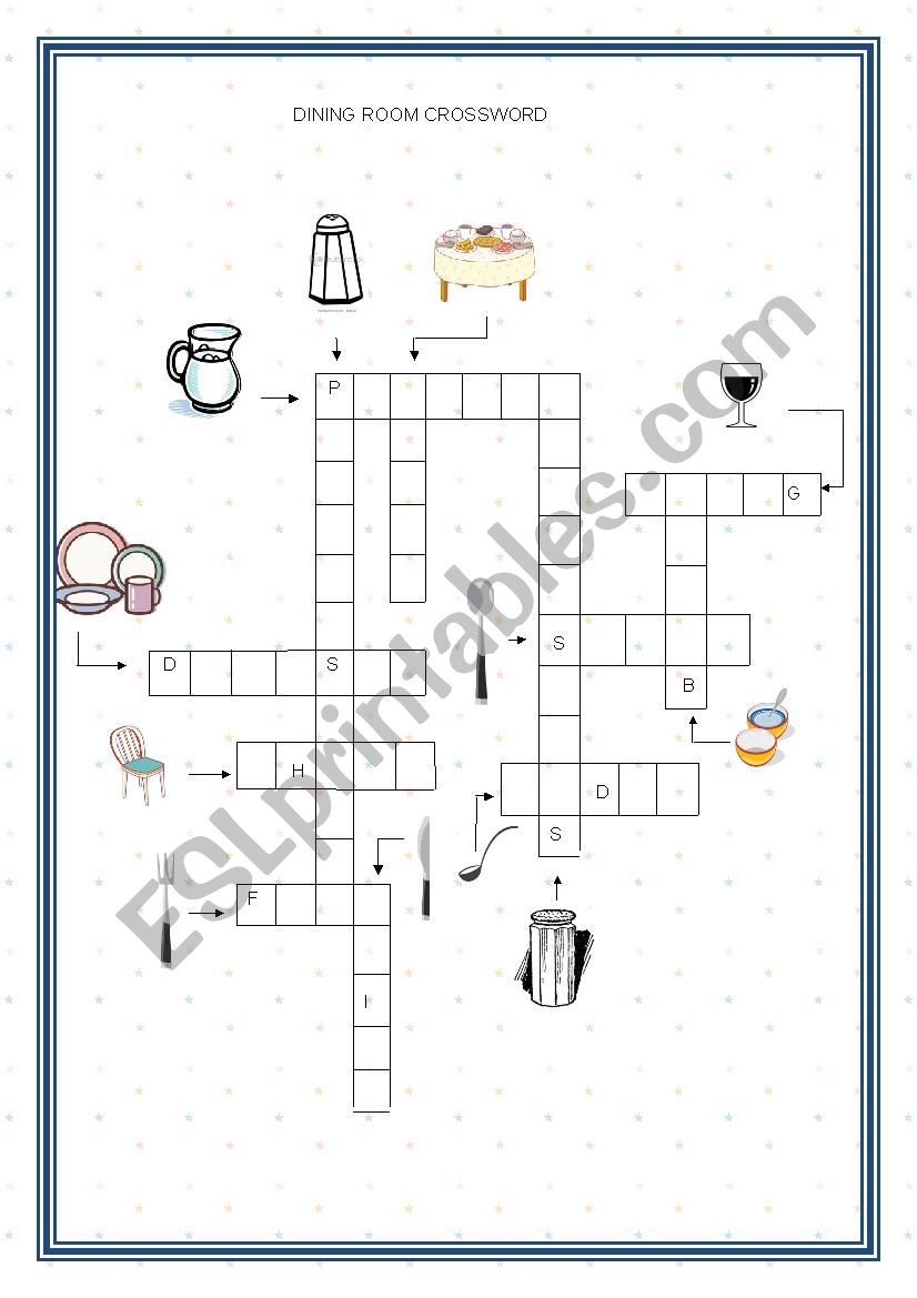 Dining room crossword worksheet