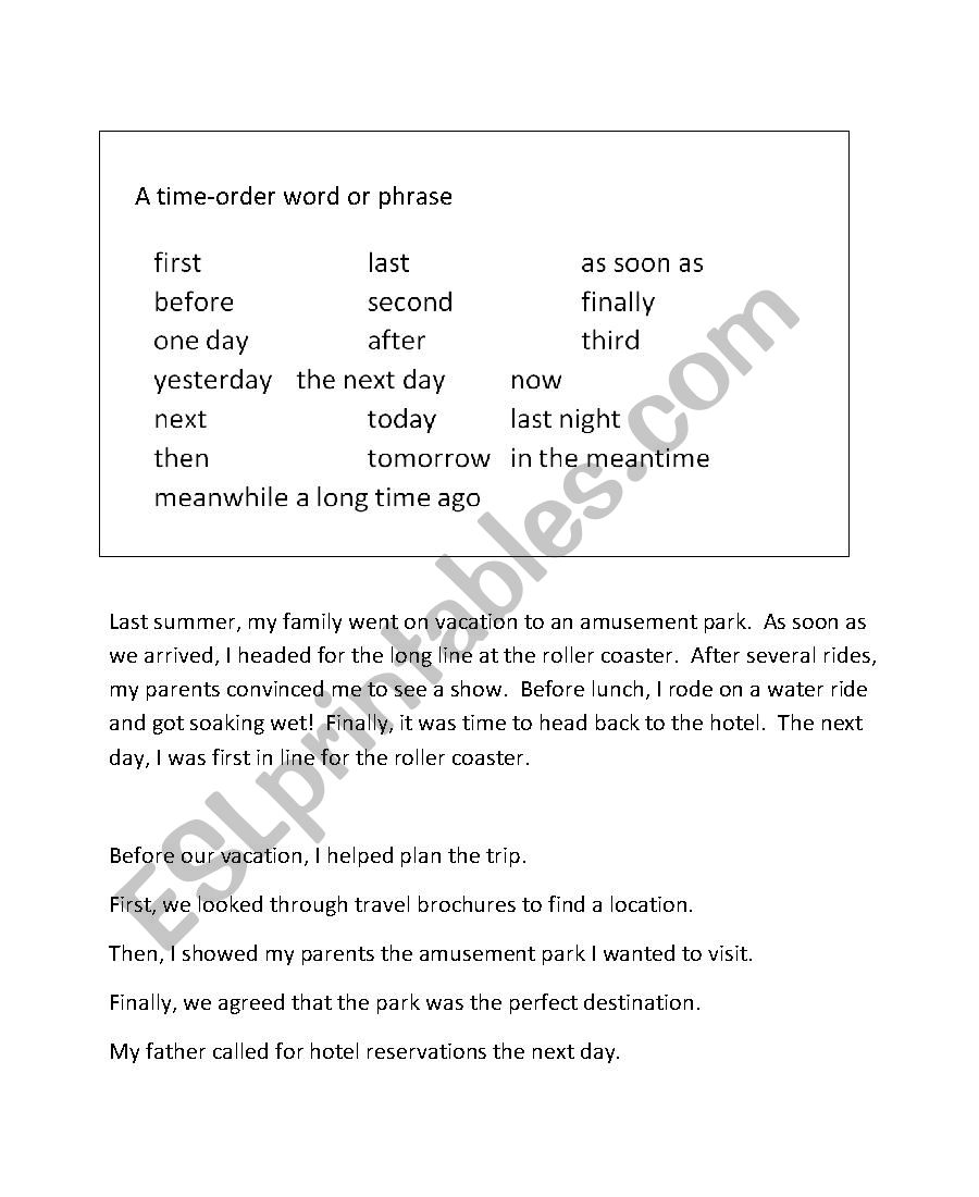 A time order words worksheet