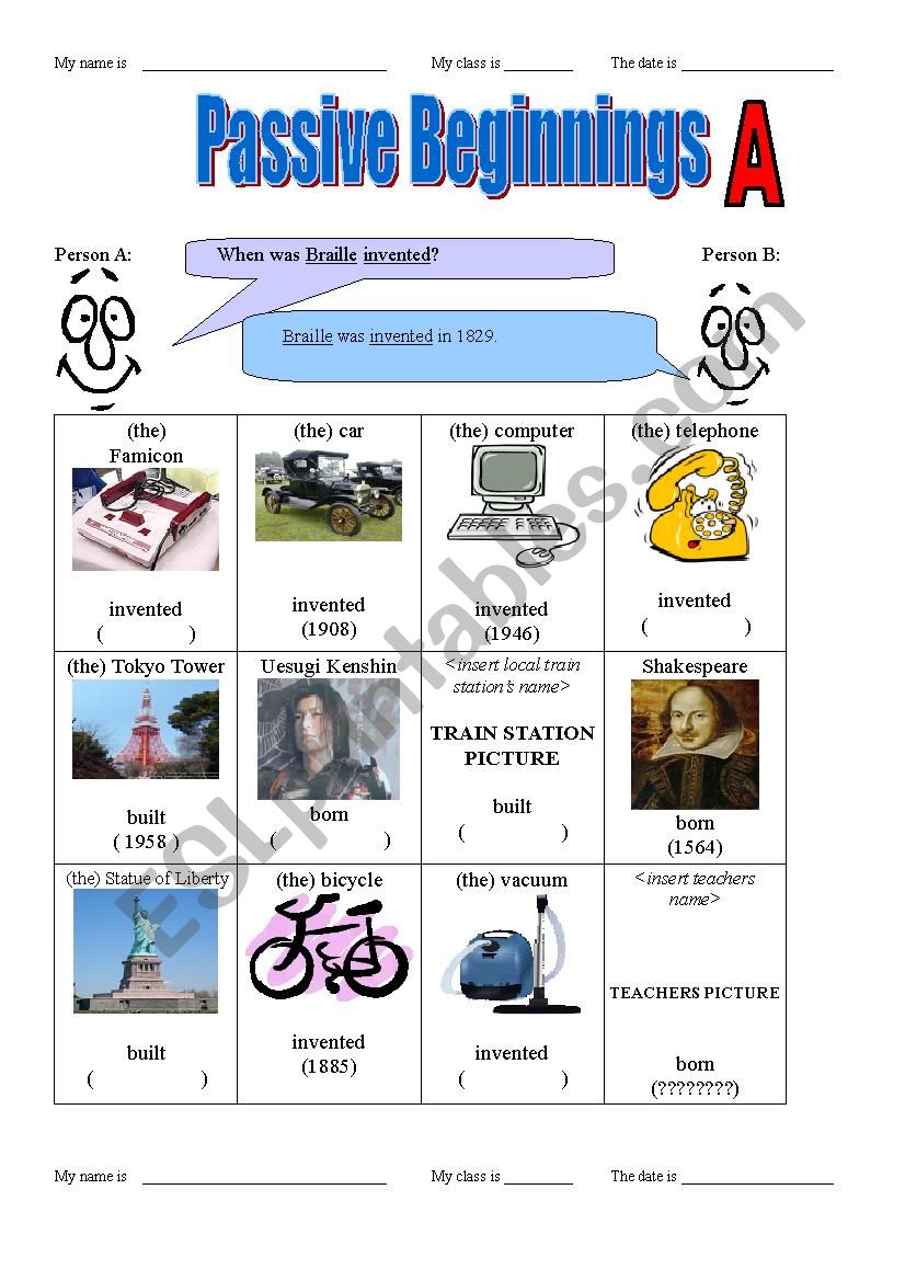 Passive Beginnings Game worksheet