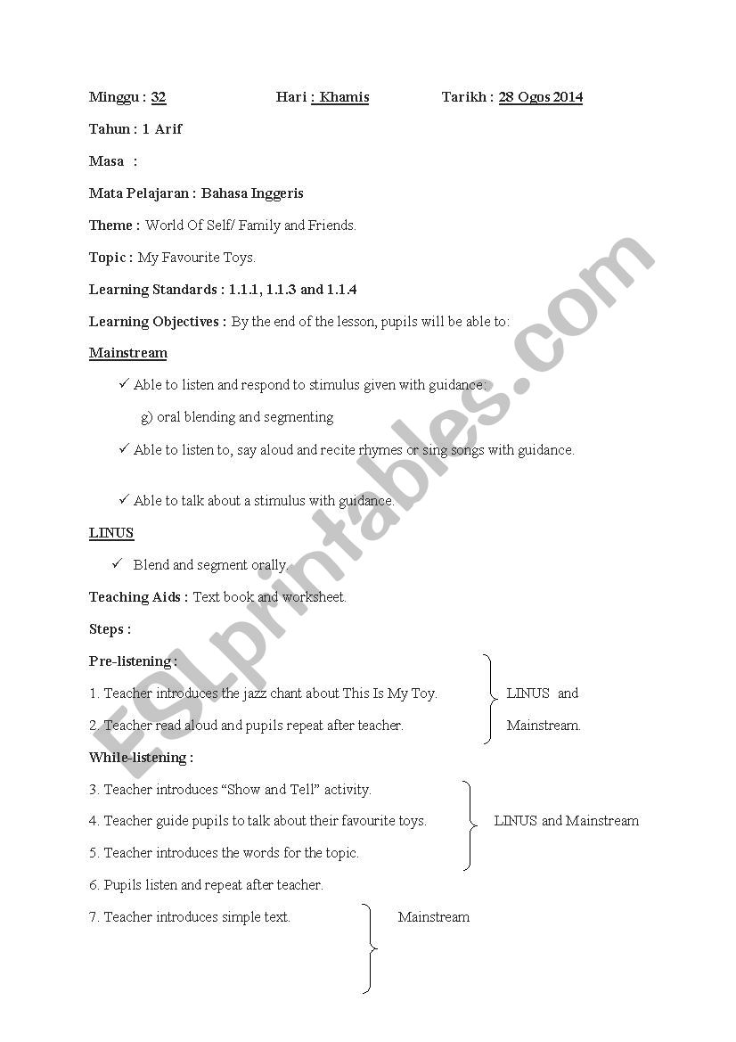 sample of lesson plan worksheet