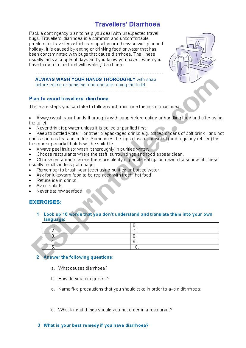 Travellers Diarrhoea worksheet