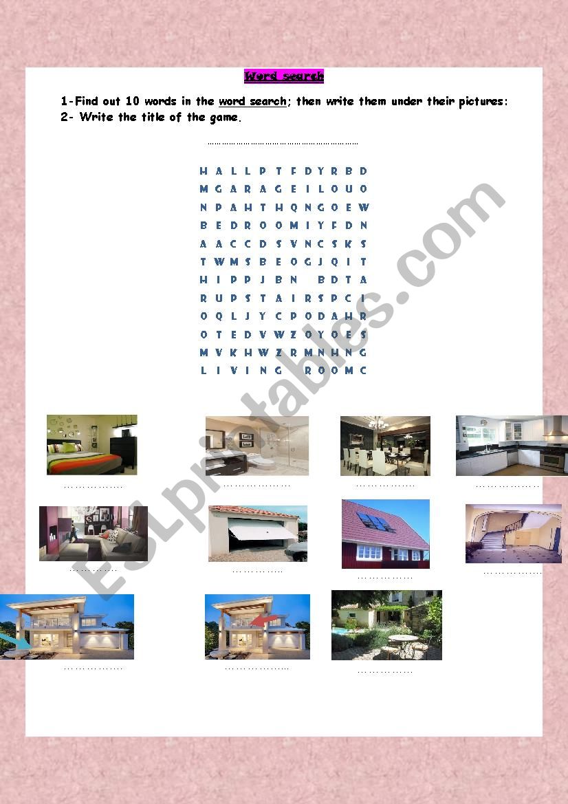 Alys house  wordsearch game worksheet