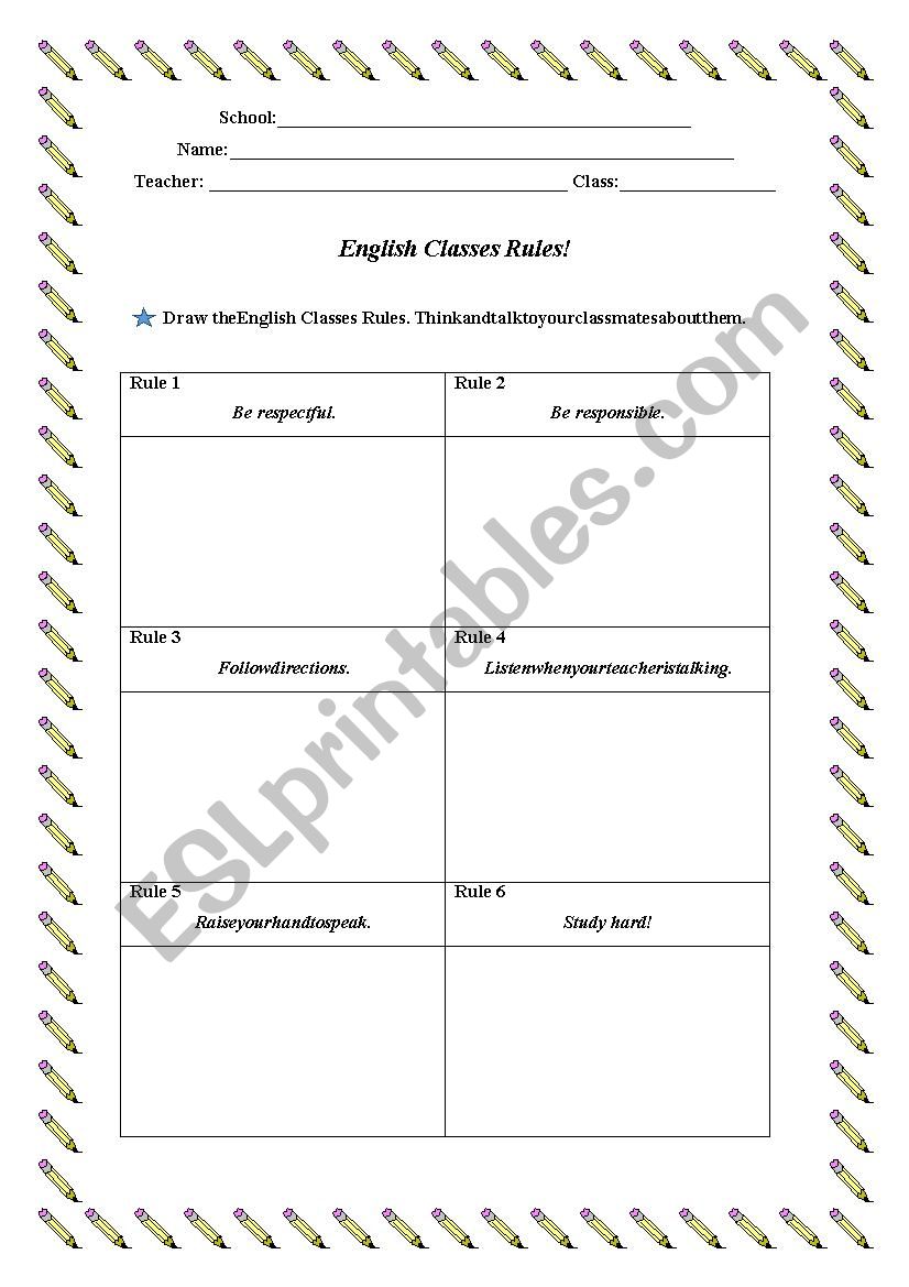 English Classes Rules! worksheet