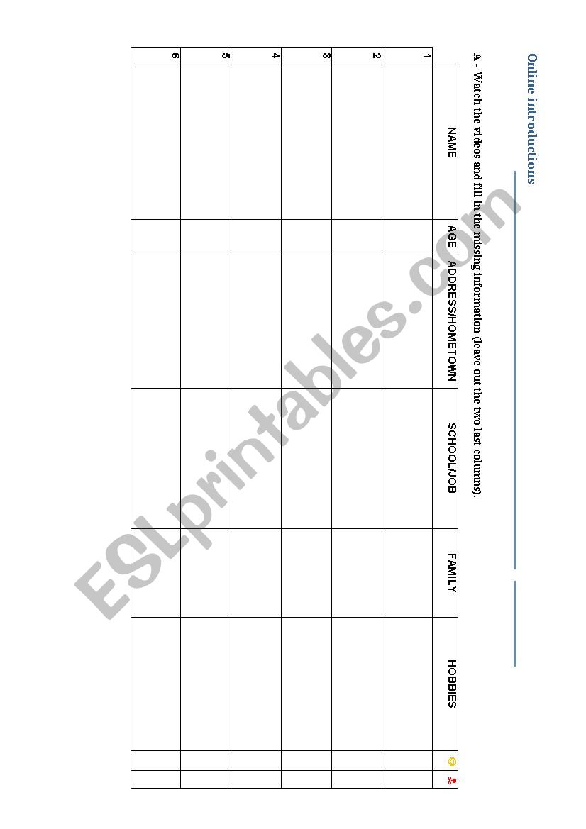 Online introductions worksheet