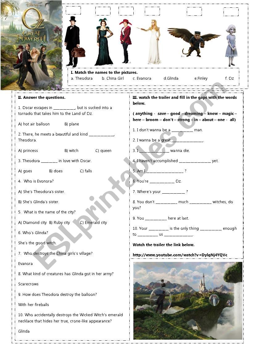 OZ THE GREAT AND POWERFUL worksheet