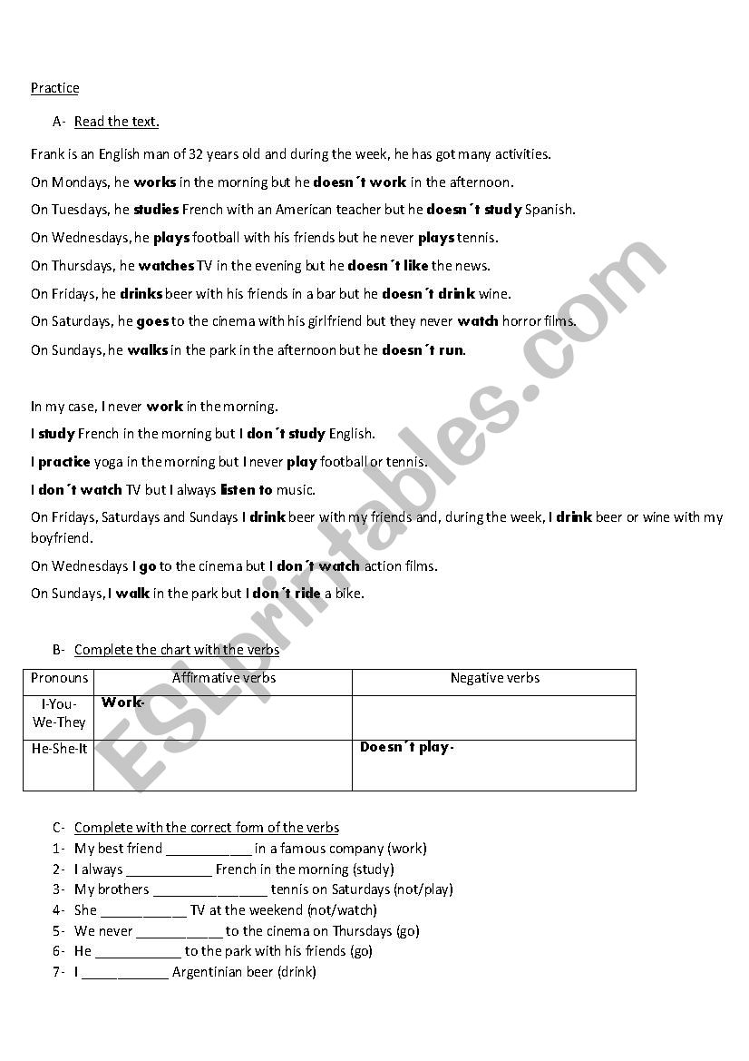 Present simple - Timetable worksheet