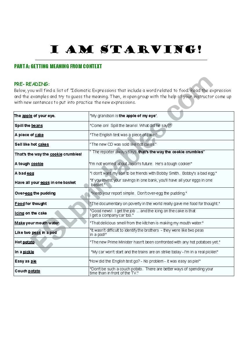 I am Starving! worksheet