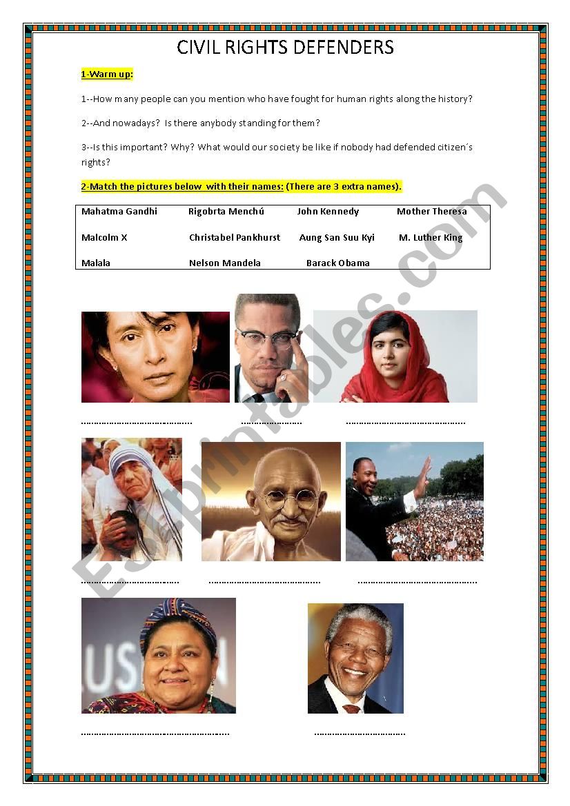 Human Rights Defenders worksheet