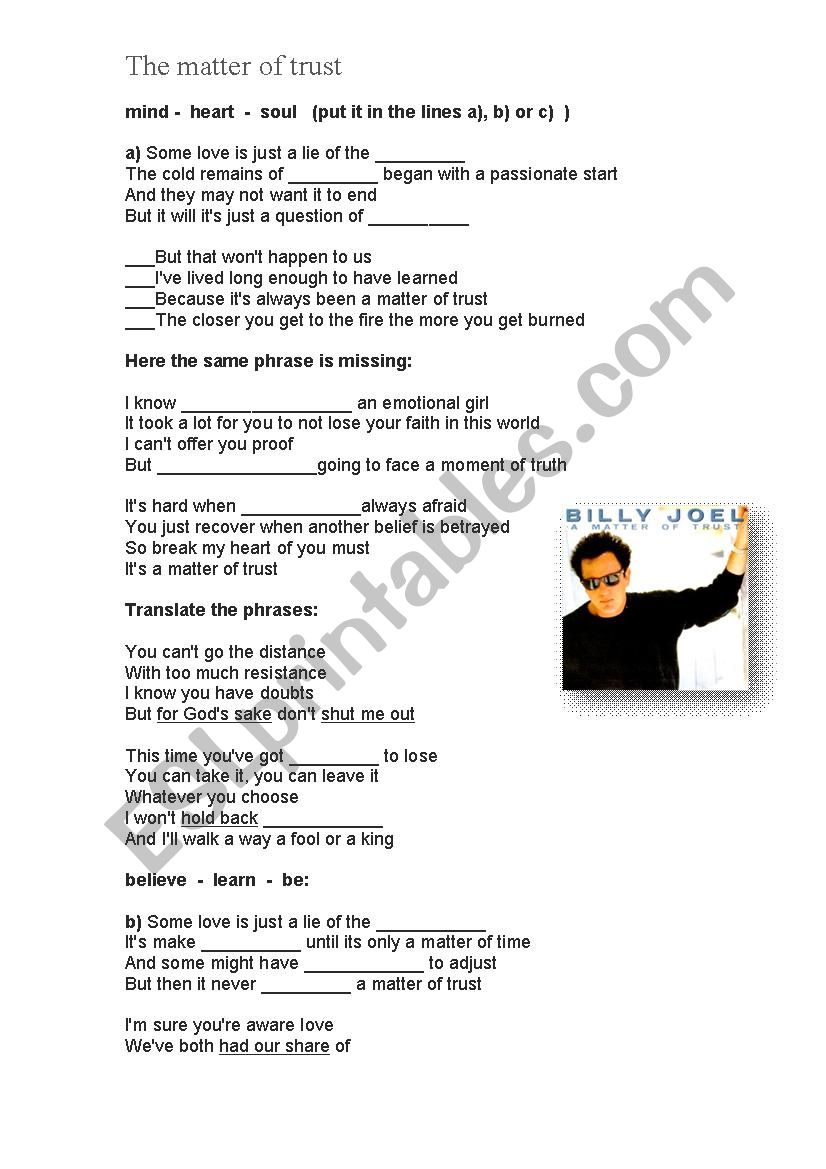 Matter of trust - Billy Joel worksheet