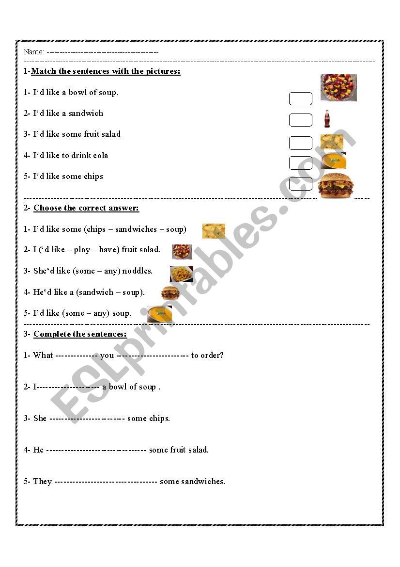 foods worksheet