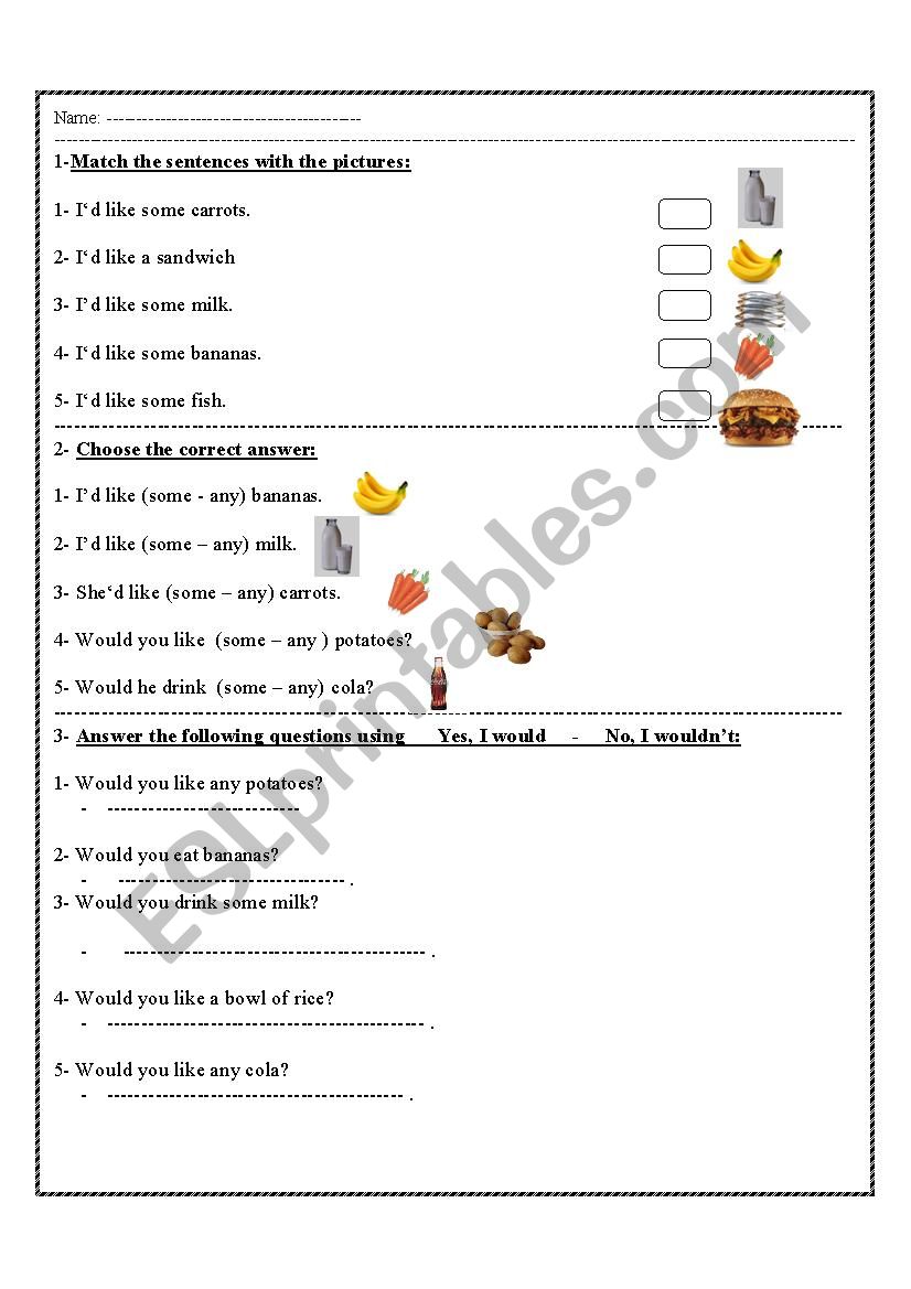 foods worksheet