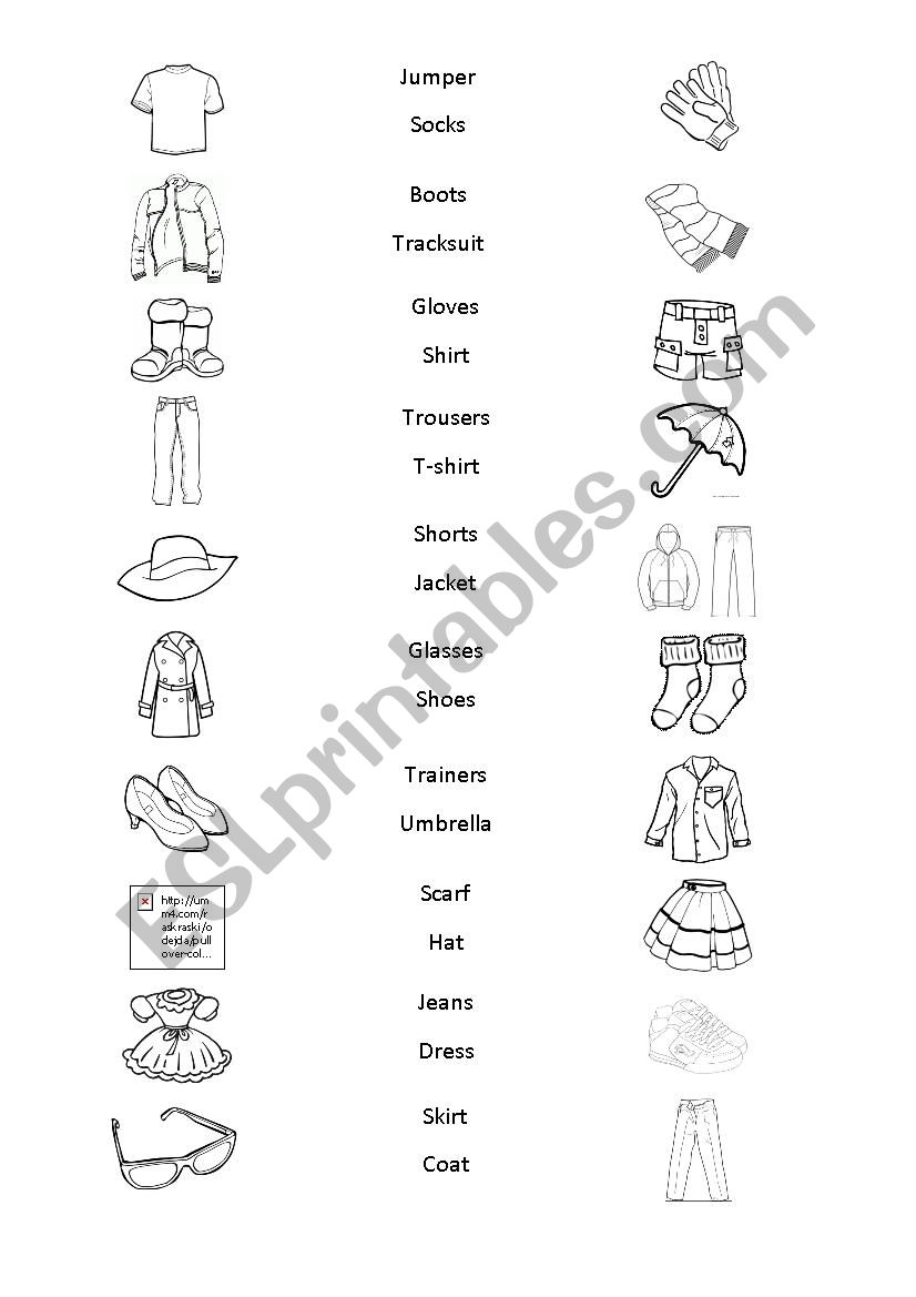 Clothes (matching exercise) worksheet