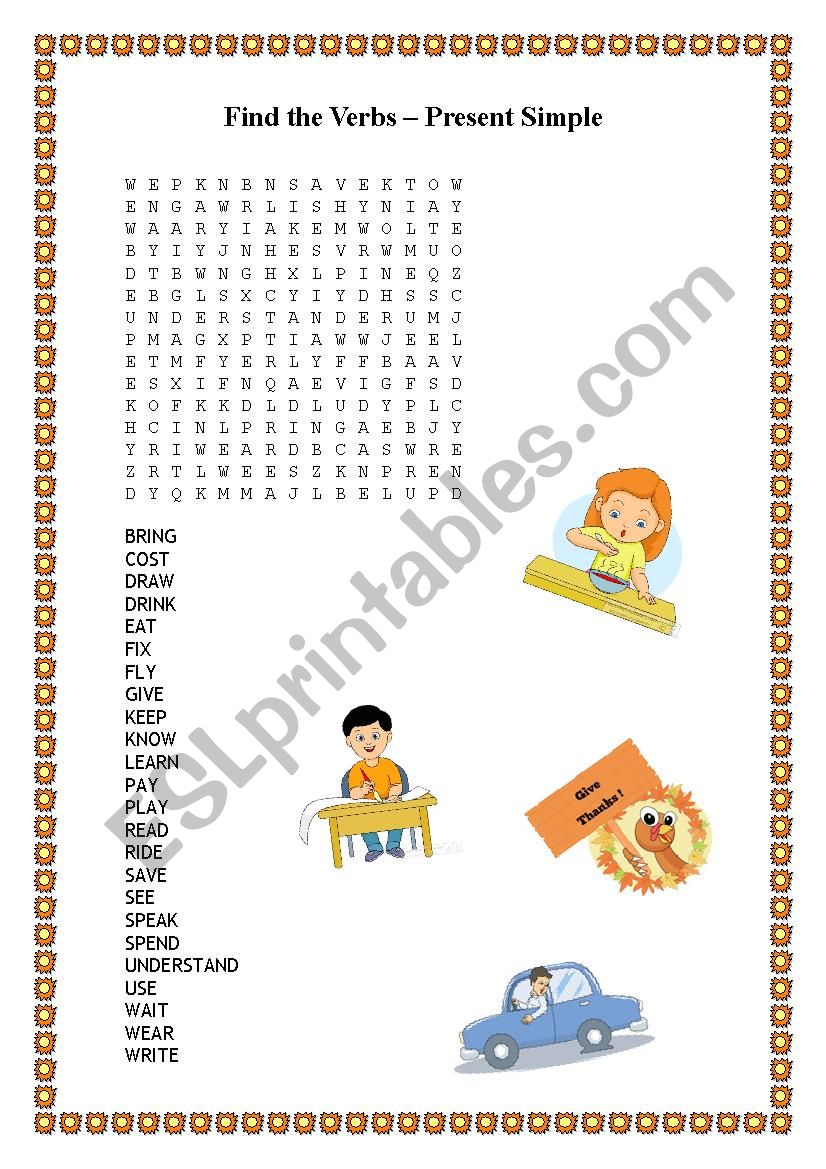 Verb Word Search worksheet