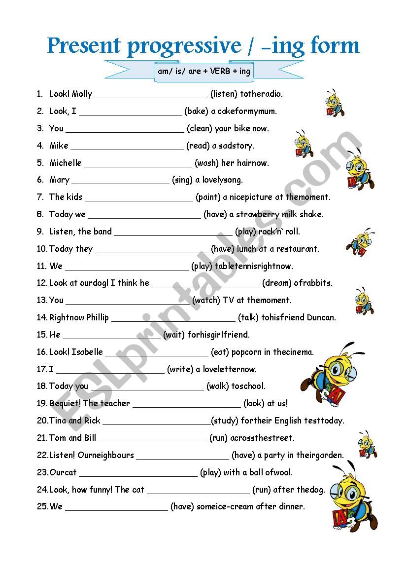 Present Progressive Ing Form ESL Worksheet By Miechelle