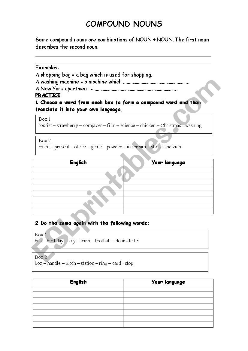 Compound nouns worksheet