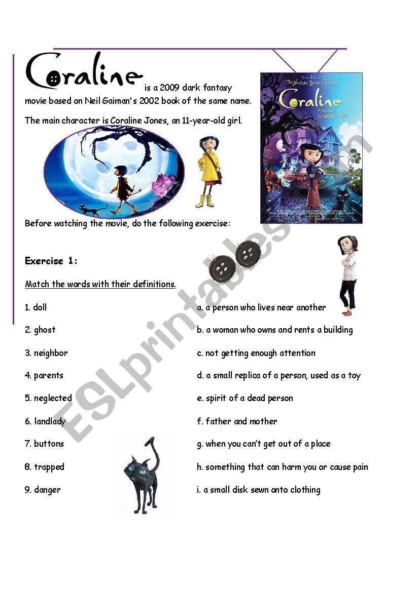 Coraline 1/3 worksheet