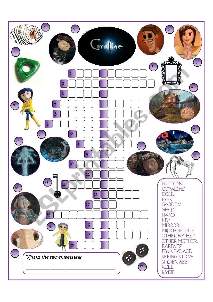 Coraline 3/3 (crossword) worksheet