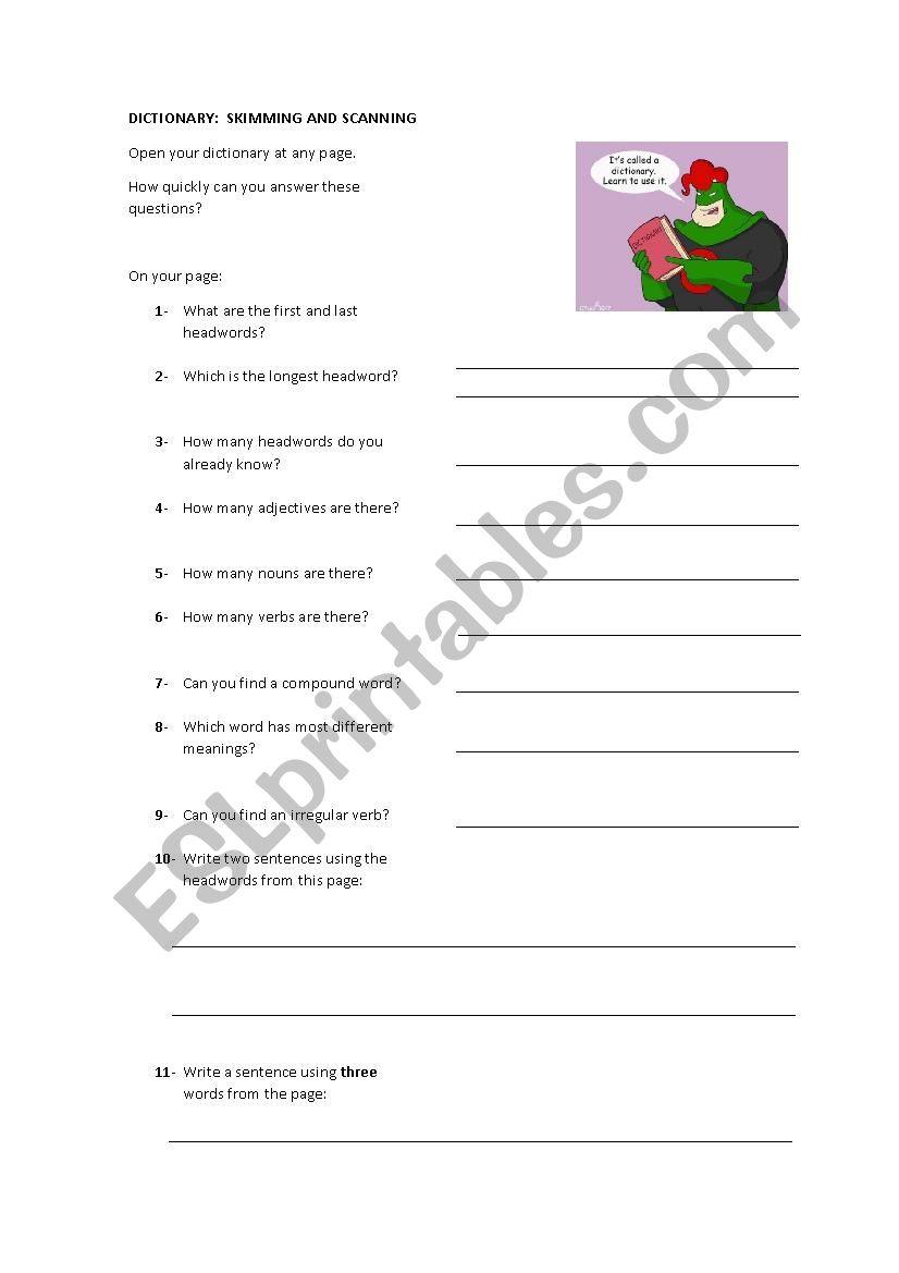 Dictionary Activity worksheet