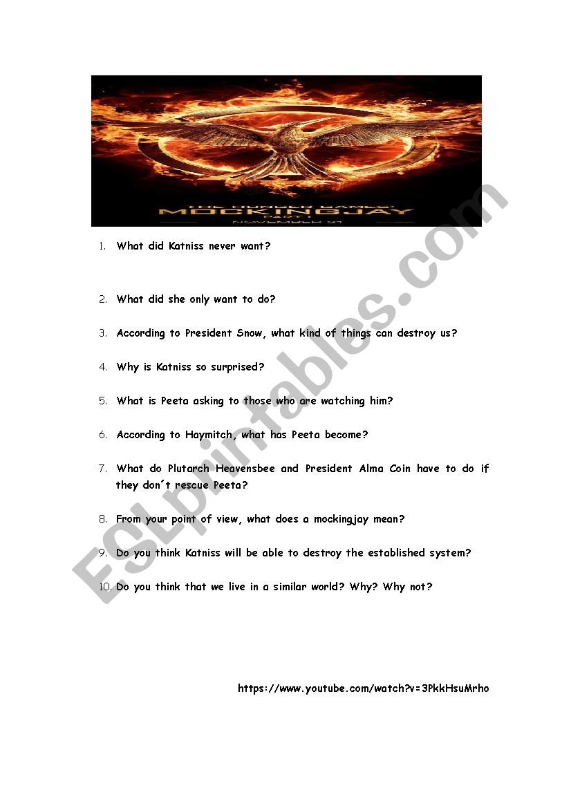 MOCKINGJAY FIRST PART worksheet