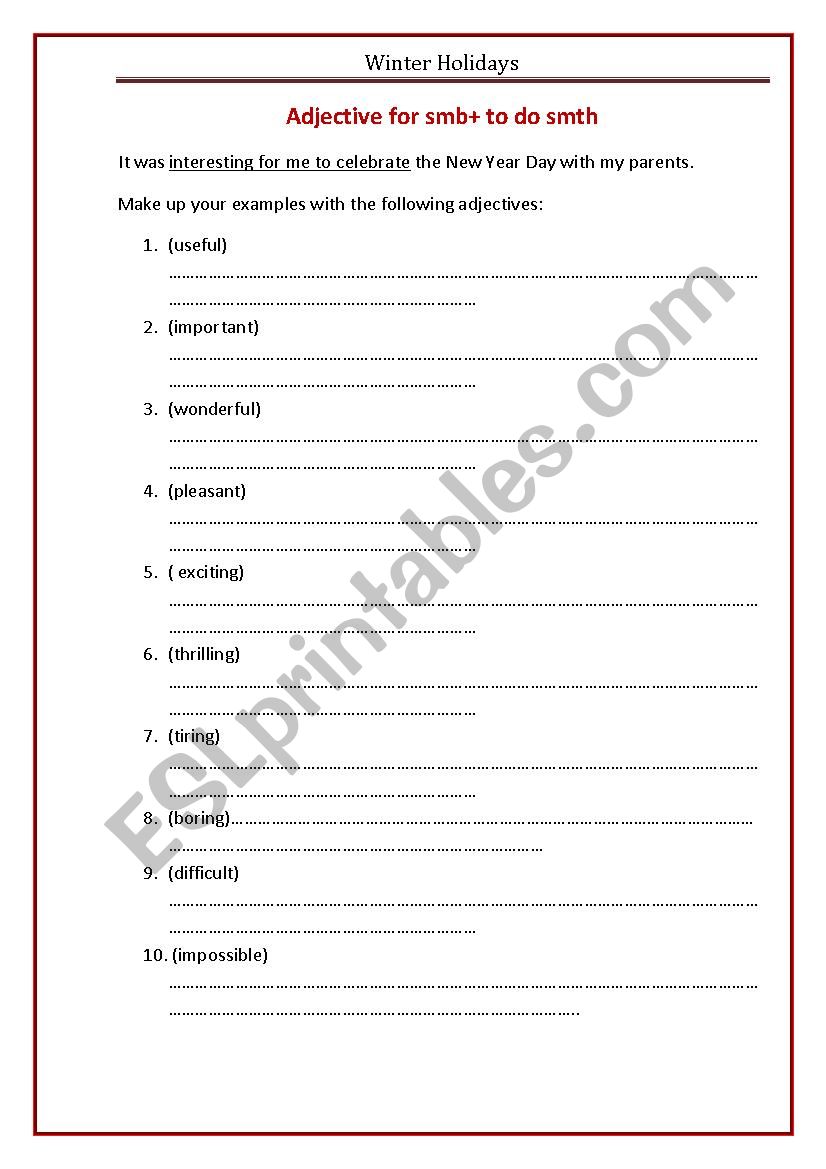 Adjectives with Infinitive worksheet