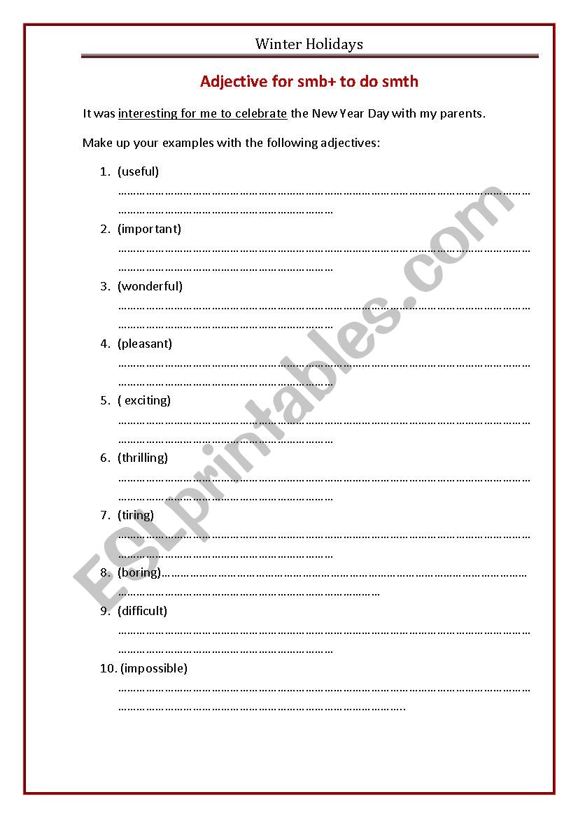 Adjectives Infinitives Worksheet