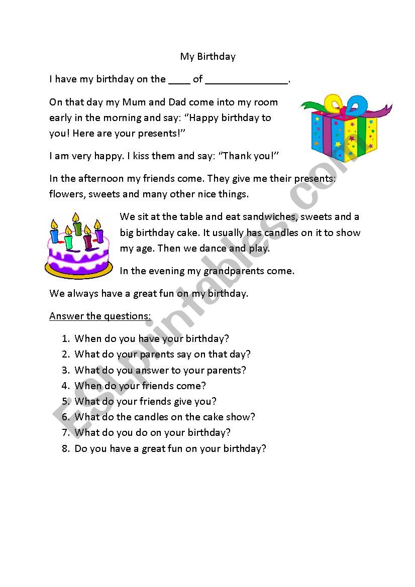 My birthday  worksheet