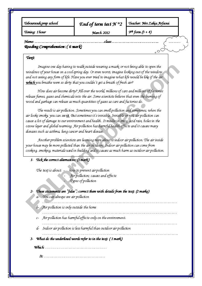 full term test n2 9th form worksheet