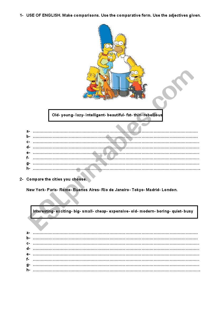 Comparisons worksheet