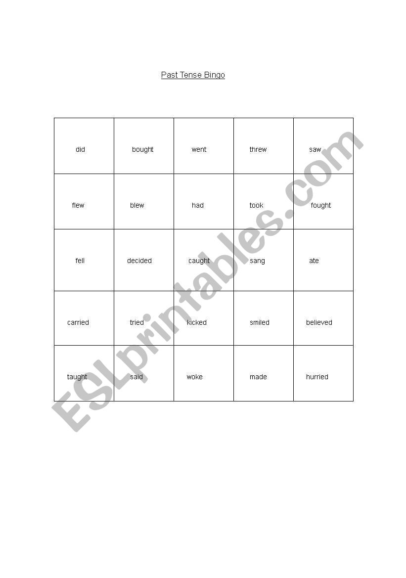 Past Tense Bingo Game worksheet