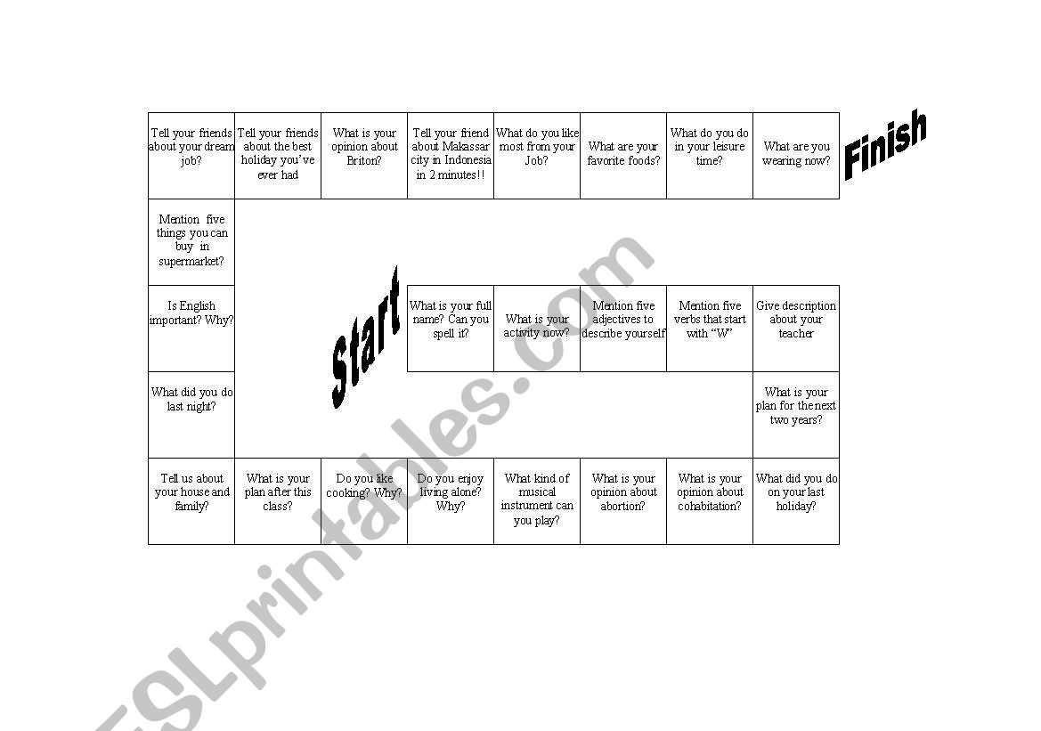 speaking board worksheet