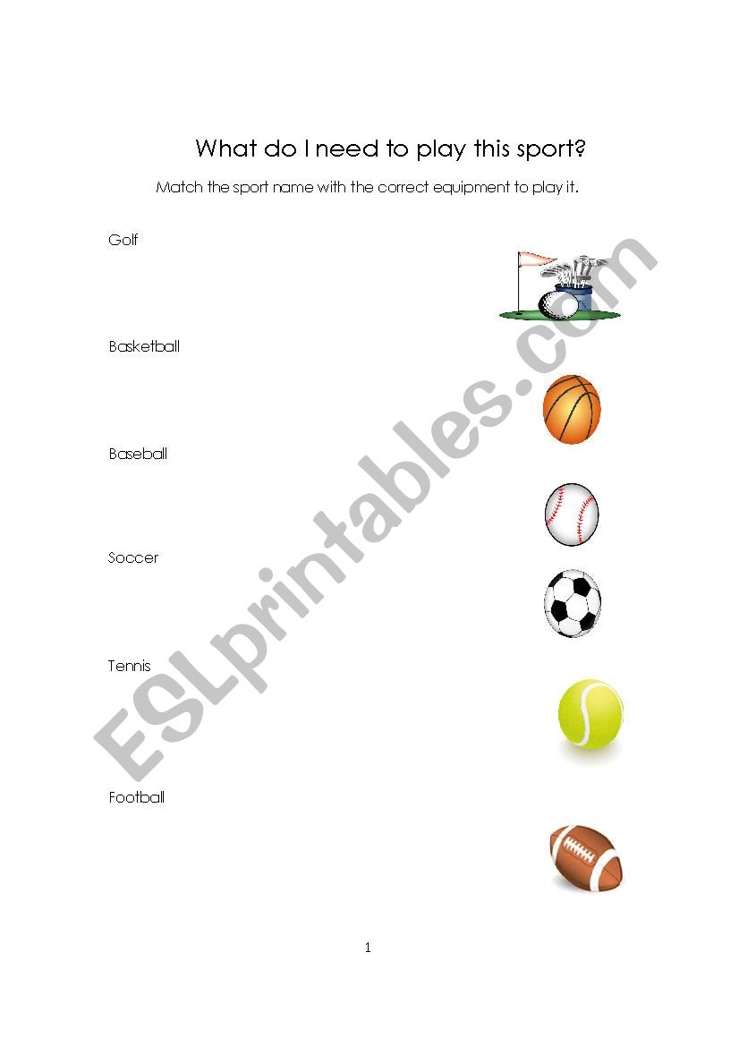 Sports Matching worksheet