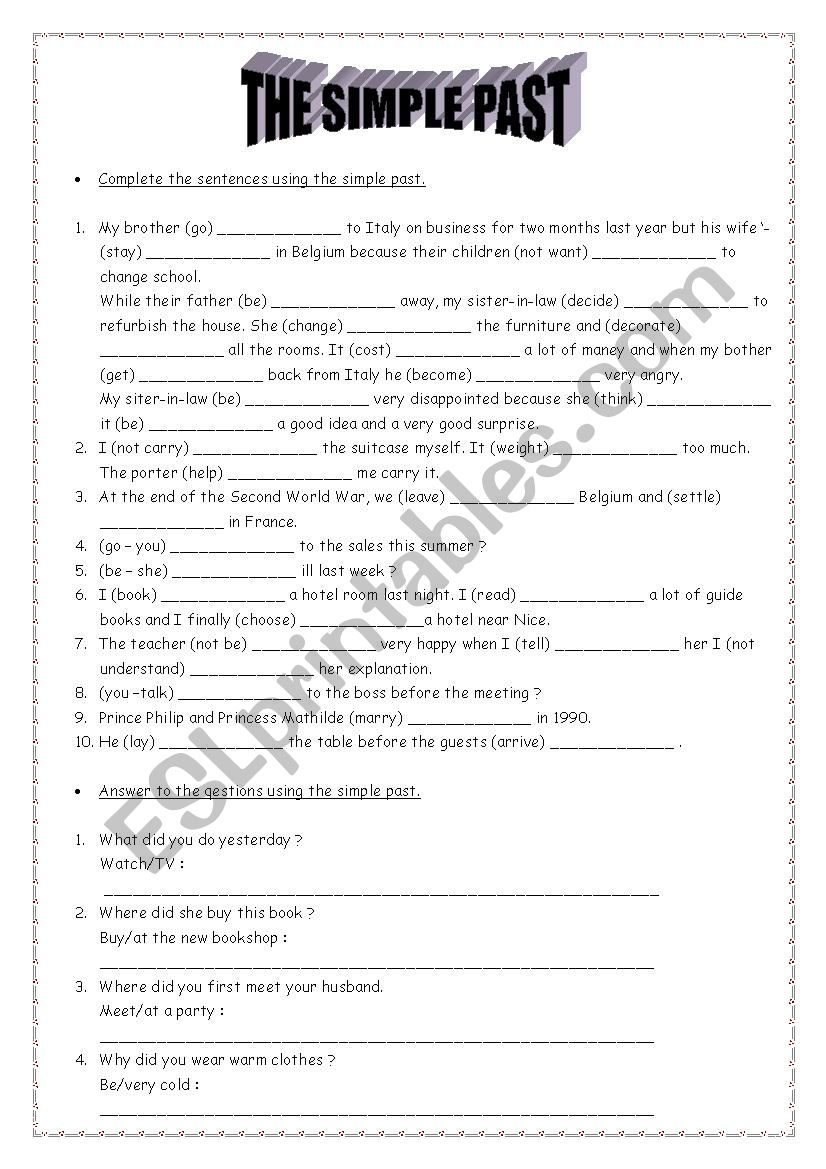 Simple past exercises worksheet