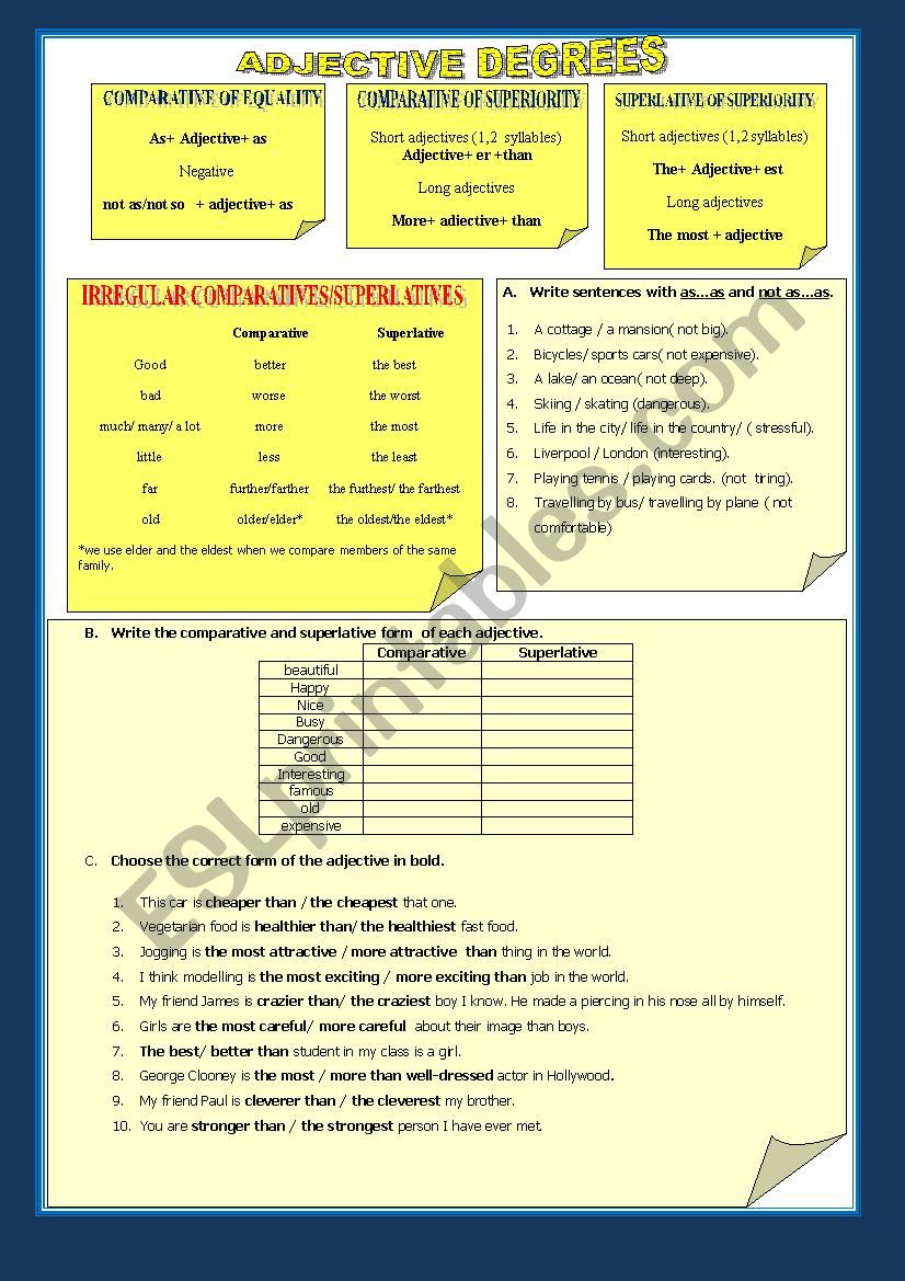 Adjective degrees worksheet