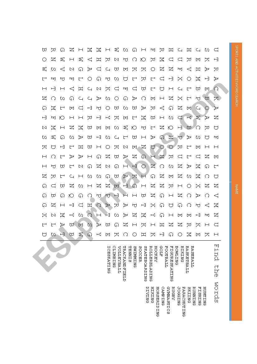 WORDSEARCH ABOUT SPORT AND ACTIVITIES