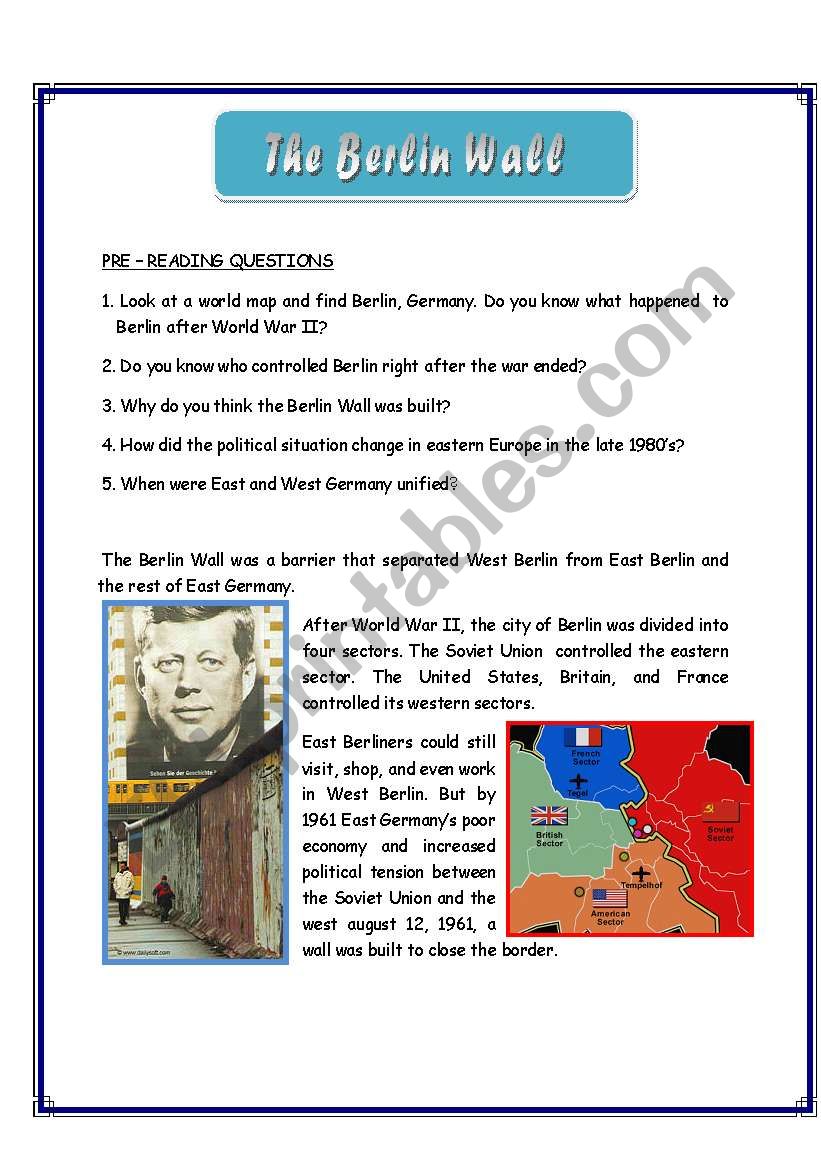 The Berlin Wall - Reading worksheet