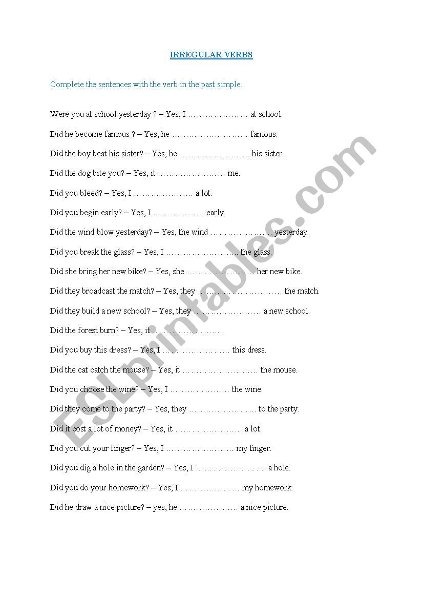 IRREGULAR VERBS worksheet