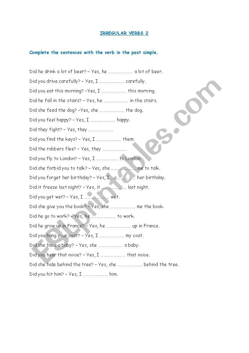 IRREGULAR VERBS2 worksheet