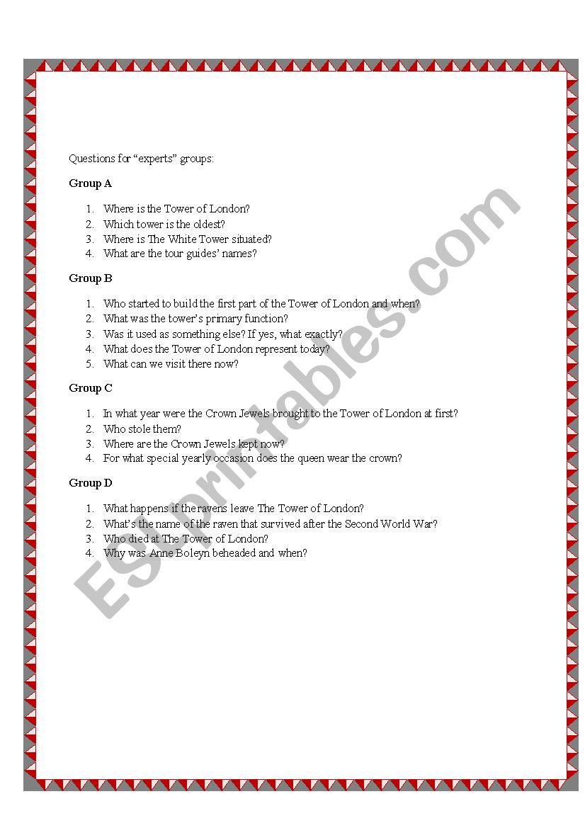 The Tower of London-part 4 worksheet
