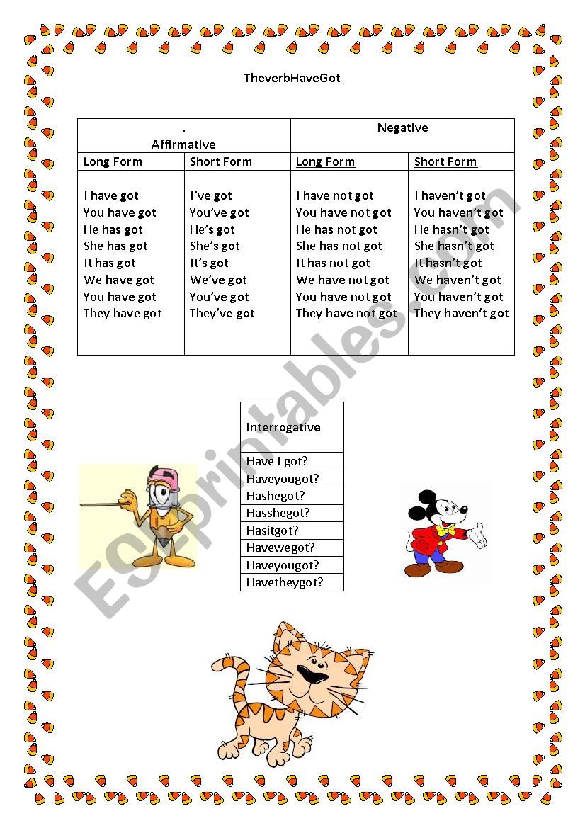 verb Have got worksheet