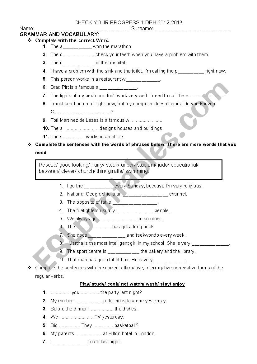 Tenses review worksheet