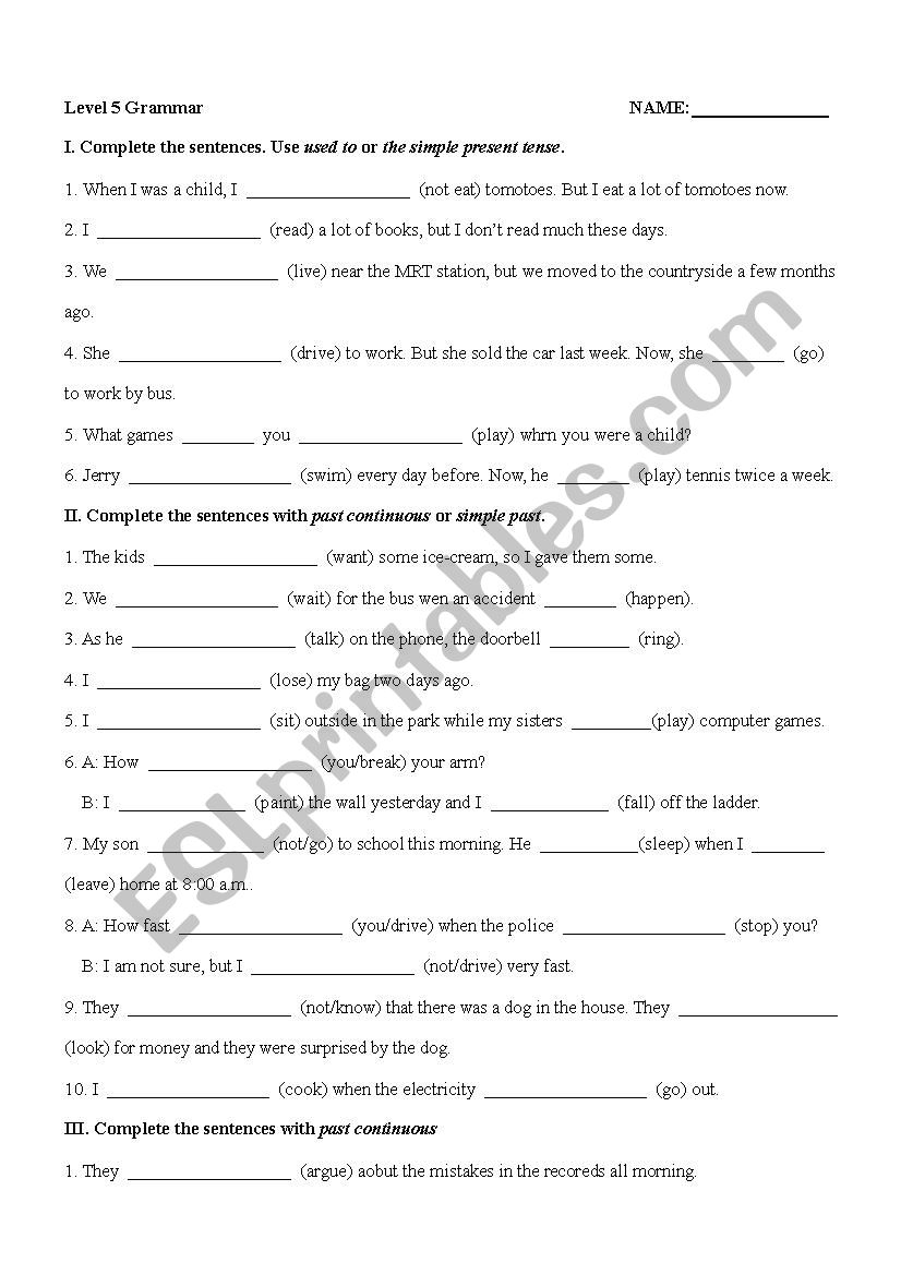 Grammar worksheet